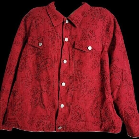 Silkland Blazer Blouse Red 2X 98% Silk embroidered Retro artsy eclectic elegant - Picture 4 of 9